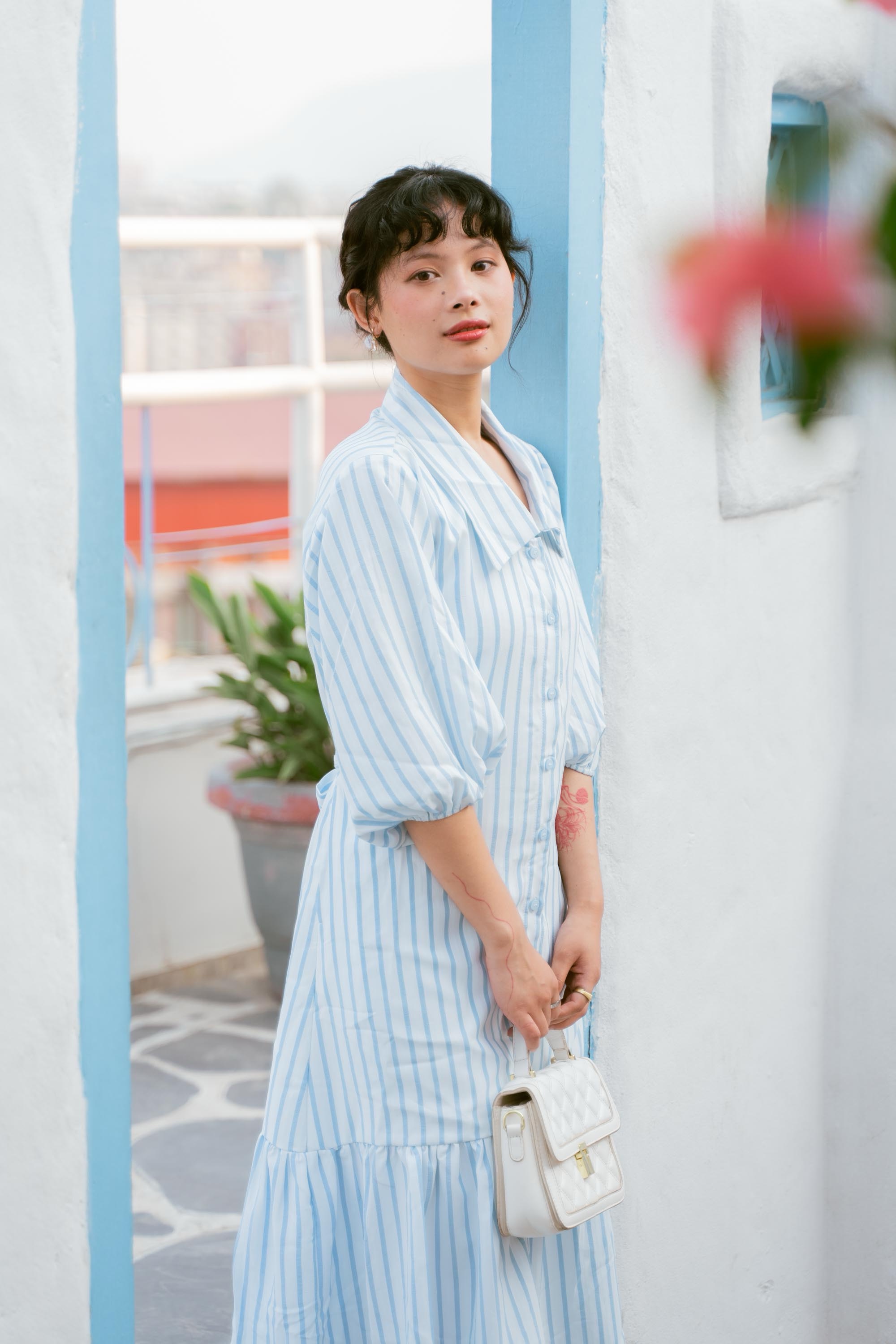 Eve Belted Striped Blue Sundress